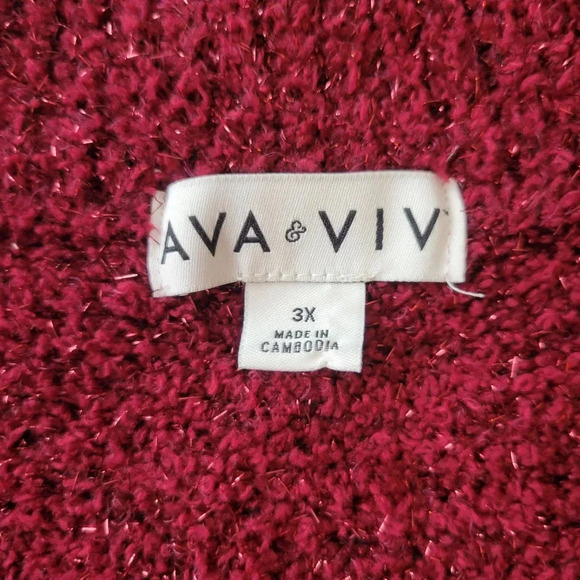 Ava & Viv Deep Red/Maroon Metallic Shimmer V-neck Sweater Women 3X - Picture 5 of 6
